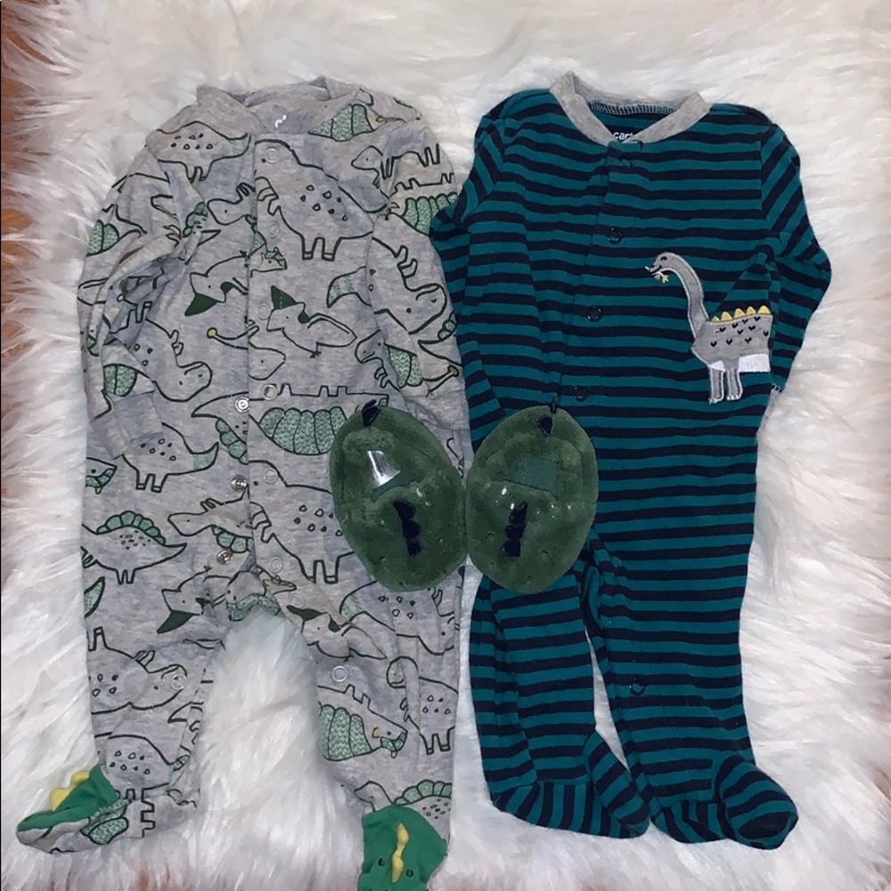2! Carters Dino Footsie PJs w/ Slippers!